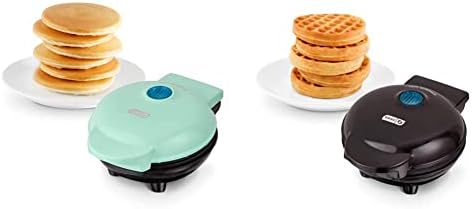 Dash Mini Maker Electric Round Griddle & Other On The Go Breakfast, Lunch & Snacks With Indicator Light + Included Recipe Book - Aqua,4 Inch & Mini Maker, Hash Browns, Keto Chaffles, 4 Inch, Black