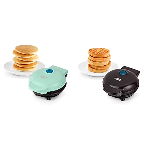 Dash Mini Maker Electric Round Griddle & Other On The Go Breakfast, Lunch & Snacks With Indicator Light + Included Recipe Book - Aqua,4 Inch & Mini Maker, Hash Browns, Keto Chaffles, 4 Inch, Black