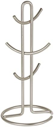  Euro Large 8 Holder, Mug Tree, Mugs & Tea Cup Storage Rack, Coffee Counter Bar Accessory & Kitchen Countertop Organizer, Satin Nickel