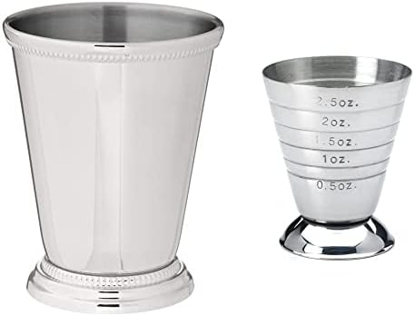  Julep Cup, Stainless & Julep Strainer, Stainless Steel