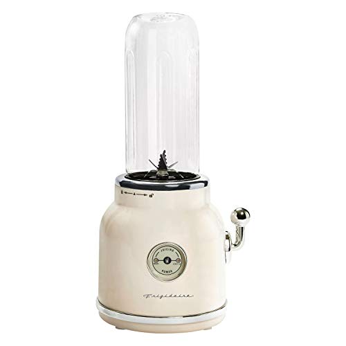 FRIGIDAIRE EFR756-CREAM EFR756, 2 Door Apartment Size Retro Refrigerator With Top Freezer, Chrome Handles, 7.5 Cu Ft, Cream & ESMM100-CREAM Retro Smoothie Maker Blender With Mason Jar, Cream