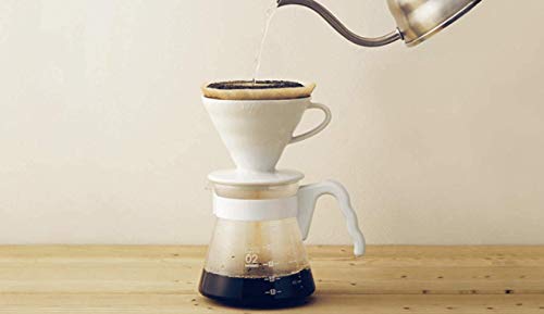  "Simply Hario" Ceramic V60 Dripper Pour Over Set With Glass Server, Scoop And Filters, Size 02, White