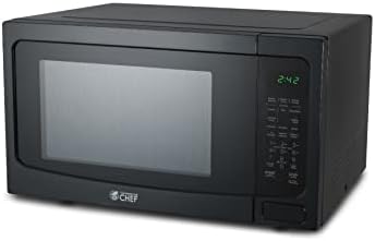  Hef Countertop Microwave, 1.1 Cubic Feet, Black With Stainless Steel Trim