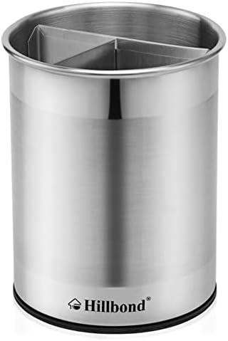  Stainless Steel Utensil Holder With Removable Divider For Easy Clean, 360° Rotating Kitchen Utensil Crocks With Weighted Base For No Tipping Over, Utensil Caddy Organizer (EXTRA LARGE)