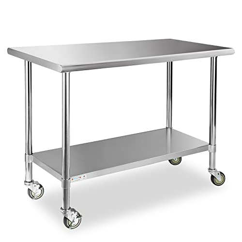  STABLEINK NSF Stainless Steel Table, 24 X 36 Inches Metal Prep & Work Table With Adjustable Undershelf And Table Foot, For Commercial Kitchen, Restaurant, Hotel And Garage (Without Caster Wheels)