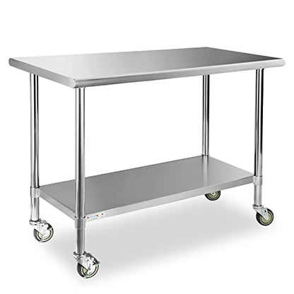  STABLEINK NSF Stainless Steel Table, 24 X 36 Inches Metal Prep & Work Table With Adjustable Undershelf And Table Foot, For Commercial Kitchen, Restaurant, Hotel And Garage (Without Caster Wheels)