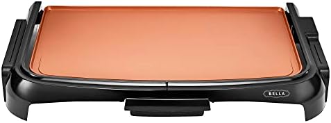 Bella Electric Ceramic Titanium Griddle, Make 10 Eggs At Once, Healthy-Eco Non-stick Coating, Hassle-Free Clean Up, Large Submersible Cooking Surface, 10.5" X 20", Copper/Black