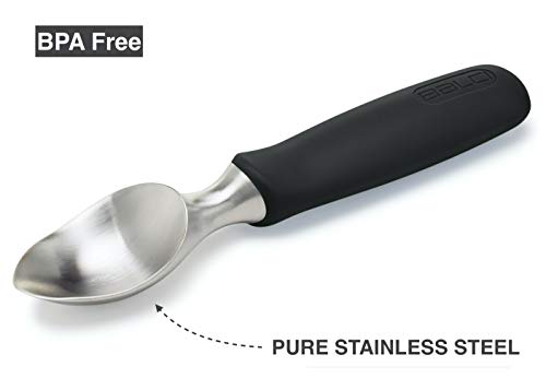  Ice Cream Scoop - Heavy Duty Stainless Steel Icecream Scooper With Non-Slip Rubber Grip - Professional Metal Ice-Cream Spade - Dishwasher Safe – Black