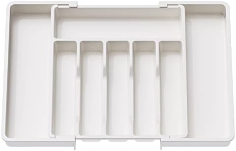  Silverware Drawer Organizer, Expandable Utensil Tray For Kitchen, Adjustable Flatware And Cutlery Holder, Compact Plastic Storage For Spoons Forks Knives, Large, Black