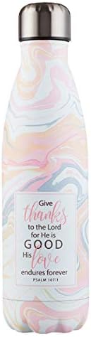  Stainless Steel Double Wall Vacuum Insulated Laser Engraved Water Bottle: Be Still & Know - Ps. 46:10 Inspirational Bible Verse For Hot & Cold Beverages, White/Pink Floral, 17 Oz.