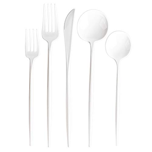  Novelty Modern Flatware, Cutlery, Disposable Plastic Salad Forks Luxury White 32 Count