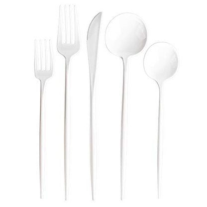  Novelty Modern Flatware, Cutlery, Disposable Plastic Salad Forks Luxury White 32 Count