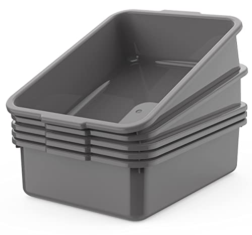  5-Pack Commercial Bus Tubs Box/Tote Box, Plastic Storage With Handles, Wash Basin Tub 8 Liter (Gray)