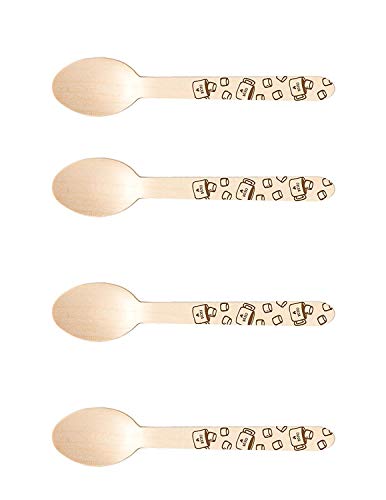  -Sucre Shop Marshmallow Spoon- 48 Wooden Cutlery Spoons With Hot Cocoa Print, 0.1" Height, 0.2" Width, 6" Length (Pack Of 48) (Sucre Marshmallow Spoon-48)