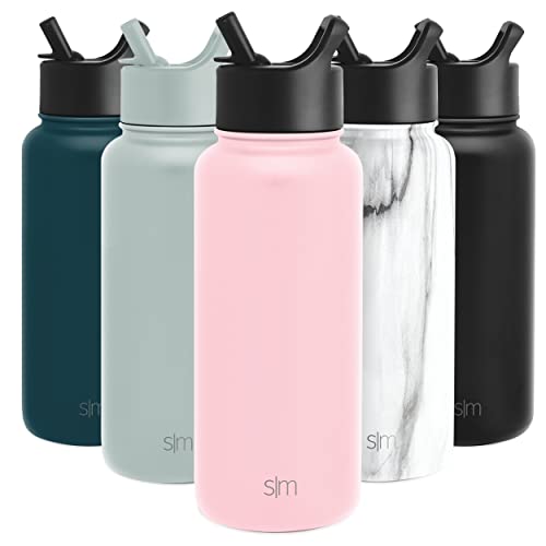  Water Bottle With Straw Lid Vacuum Insulated Stainless Steel Metal Thermos Bottles | Reusable Leak Proof BPA-Free Flask For Gym, Travel, Sports | Summit Collection | 32oz, Light Pink
