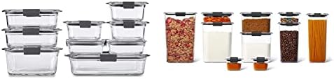 Rubbermaid 8-Piece Brilliance Glass Food Storage Containers With Lids For Lunch, Meal Prep, And Leftovers, Dishwasher And Oven Safe, Clear/Grey