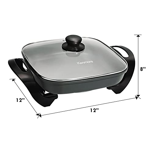  Non-Stick Electric Skillet With Tempered Glass Lid, Black And Grey, Deep-Dish Frying Pan, 12" X 12" Cooking Surface, Vented Lid, One-Pot Cooking, Grill, Saute, Stir-Fry, Stew