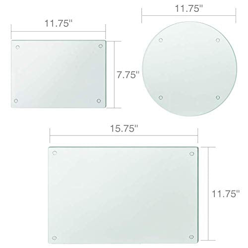  Clear Tempered Glass Cutting Board Set Of 4, Non Slip Glass Trays For Kitchen Countertop By Murrey Home, Heat Resistant, No Stain, 11.75"x15.75", 7.75"x11.75" & Round 11.75"