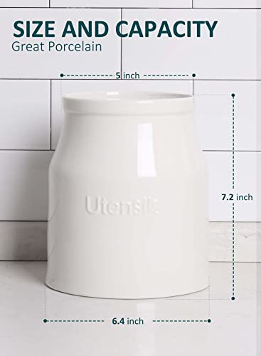  Kitchen Utensil Holder For Kitchen Counter, 7.2" White Utensil Caddy, Cooking Utensil Holder, Weighted Base & Non-Slip For Home Kitchen Décor, Housewarming Gift, Porcelain