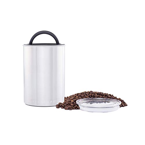  Airscape Stainless Steel Coffee Canister - Set Of 2 - Food Storage Container - Patented Airtight Lid Pushes Out Excess Air - Preserve Food Freshness (Small & Medium, Brushed Steel)