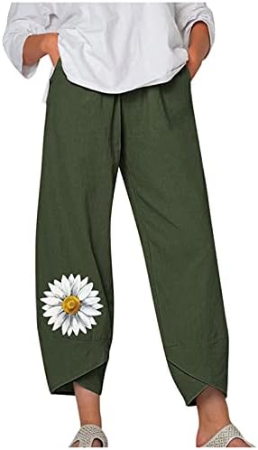  Capri Pants For Women Plus Size Cotton Linen Pockets Wide Leg Trousers Graffiti Print Relex Fit Beach Cropped Pants