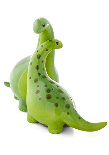  Green Brontosaurus Dinosaur Salt & Pepper Shaker Set, 3.75 Inches, Ceramic
