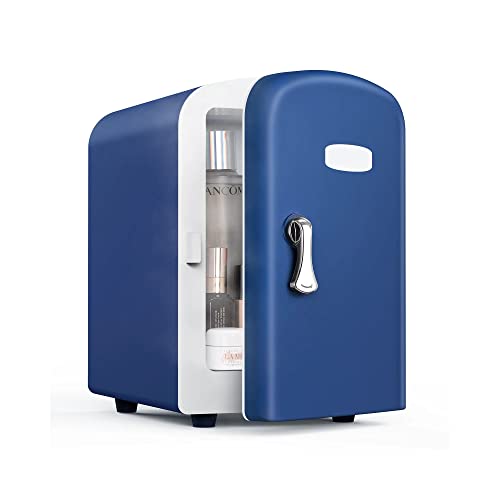 GENERIC Mini Fridge 4 Liter AC/DC Energy Saving Cooler And Warmer Refrigerator, Portable Personal Fridge For Office, Car, Bedroom, 100% Freon-Free Great For Skincare, Fruit, Food, Medicine(Blue) - F…
