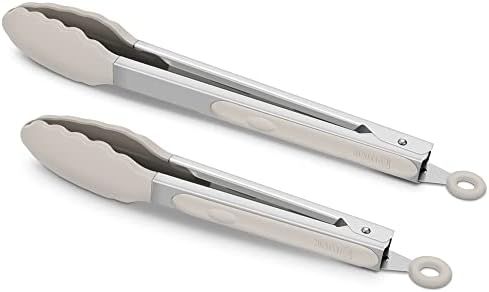  2 Pack Black Kitchen Tongs, Premium Silicone BPA Free Non-Stick Stainless Steel BBQ Cooking Grilling Locking Food Tongs, 9-Inch & 12-Inch
