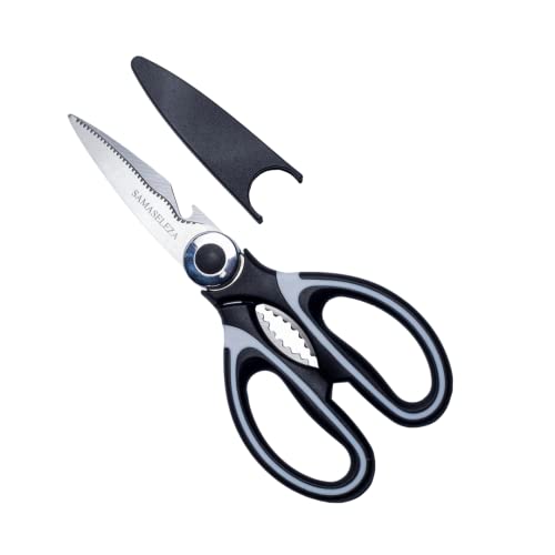  Amaseleza Kitchen Shears With Nutcracker & Bottle Opener - Heavy Duty Scissors With Cover - Ergonomic ABS Handles - Lightweight Non-Slip Rust & Corrosion Resistant - Perfect For Meat, BBQ & Herbs