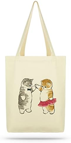  ÇINAR BEZ ÇANTA A.Ş. Eco Tote Bag, Canvas Tote Bag For Women With Cat Print, Zippered Inner Pocket, The Tote Bag