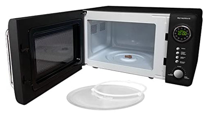  Retro Compact Countertop Microwave Oven, 0.7 Cu. Ft. 700-Watts With LED Digital Display, Child Lock, Easy Clean Interior, Black