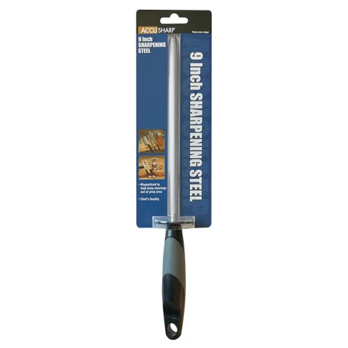  CcuSharp 9" Professional Knife Sharpening Stainless Steel - Honing Rod Butcher Steel W/Rubber Handle - Sharpens, Restores & Realigns Kitchen Knives & Cutting Tools Blades - Lightweight & Durable
