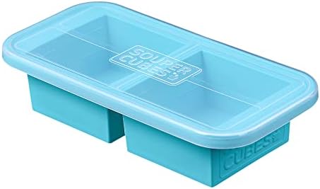  2-Cup Extra-Large Silicone Freezer Tray With Lid- 2 Pack - Makes 4 Perfect 2 Cup Portions - Freeze Soup, Stew, Sauce, Or Meals (2 Cup Tray, Aqua Color, Pack Of 2, With Lids)