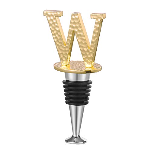  Initial Letter Wine Stopper, Monogram Hammered Metal, Perfect Wine Gift, Elegance Meets Utility, Wide Used In Kitchen Decor, Bar, Wedding Party, Gold Finish, Letter (A To Z) W