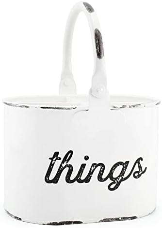  Rustic White Enamelware Caddy, 4-Compartment Farmhouse Decor Organizer For Utensils, Pencils, And More Things