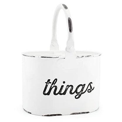  Rustic White Enamelware Caddy, 4-Compartment Farmhouse Decor Organizer For Utensils, Pencils, And More Things