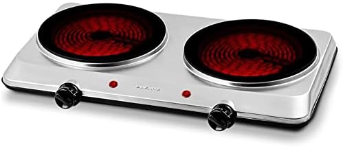 Vente Electric Double Infrared Burner 7.75 & 6.75 Inch Ceramic Glass Hot Plate Cooktop, 1700W Portable Countertop Stove With Temperature Control & Easy To Clean Stainless Steel Base, Silver BGI102S