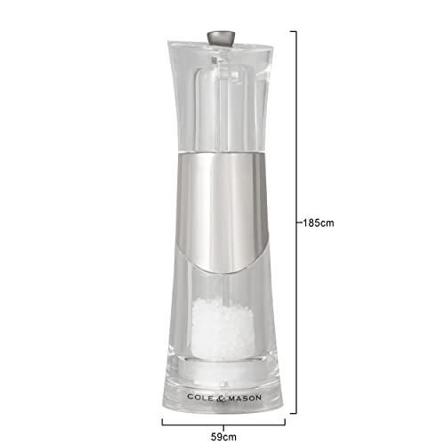 Cole & Mason H57272P Bobbi Salt Mill | Precision+ | Chrome/Acrylic | 185mm | Single | Includes 1 X Salt Grinder | Lifetime Mechanism Guarantee