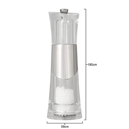 Cole & Mason H57272P Bobbi Salt Mill | Precision+ | Chrome/Acrylic | 185mm | Single | Includes 1 X Salt Grinder | Lifetime Mechanism Guarantee