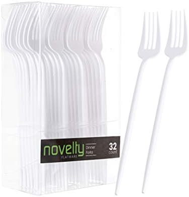  Novelty Modern Flatware, Cutlery, Disposable Plastic Salad Forks Luxury White 32 Count