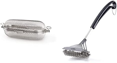  Napoleon 64000 Rotisserie Basket Grill Accessory, Stainless Steel & Barbecue Grill Accessory 62059 - Bristle-Free Triple-Row Grill Brush With Rolled Stainless Steel - BBQ Grill Maintenance Accessory
