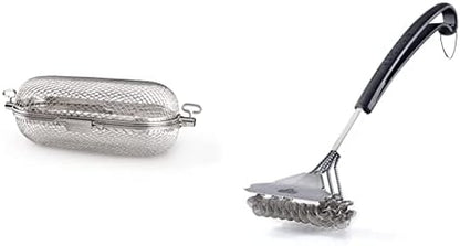  Napoleon 64000 Rotisserie Basket Grill Accessory, Stainless Steel & Barbecue Grill Accessory 62059 - Bristle-Free Triple-Row Grill Brush With Rolled Stainless Steel - BBQ Grill Maintenance Accessory