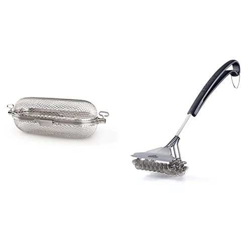  Napoleon 64000 Rotisserie Basket Grill Accessory, Stainless Steel & Barbecue Grill Accessory 62059 - Bristle-Free Triple-Row Grill Brush With Rolled Stainless Steel - BBQ Grill Maintenance Accessory