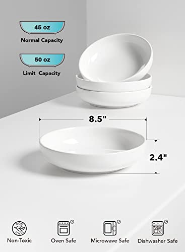  Pasta Bowls 45 OZ, Large Salad Bowls And Serving Bowls, Soup Bowl, Ceramic Pasta Plates - 8.5 Inch, Set Of 4, White