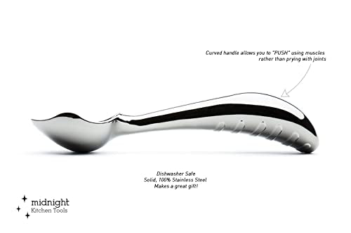  Ainless Steel Ice Cream Scoop By Midnight Scoop - Ergonomic Ice Cream Scooper For Hard Ice Cream - Dishwasher Safe Ice Cream Spade