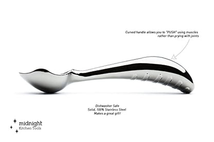  Ainless Steel Ice Cream Scoop By Midnight Scoop - Ergonomic Ice Cream Scooper For Hard Ice Cream - Dishwasher Safe Ice Cream Spade