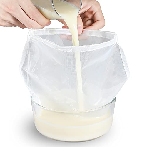  Nut Milk Bag For Straining - Reusable Fine BPA-Free Strainer Bag, Cheesecloth Unbleached Bag, Yogurt Strainer, Juice Filter& Cold Brew Coffee Filter,Washable Reusable Almond Strainer (9"X12", 2Pcs)