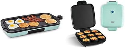 Dash Deluxe Everyday Electric Griddle With Dishwasher Safe Removable Nonstick Cooking Plate For Pancakes, Burgers, Eggs And More, Includes Drip Tray + Recipe Book, 20” X 10.5”, 1500-Watt - Aqua