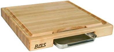  Lock PM2418225-P Newton Prep Master Maple Wood Reversible Cutting Board With Juice Groove And Pan, 24 Inches X 18 Inches X 2.25 Inches