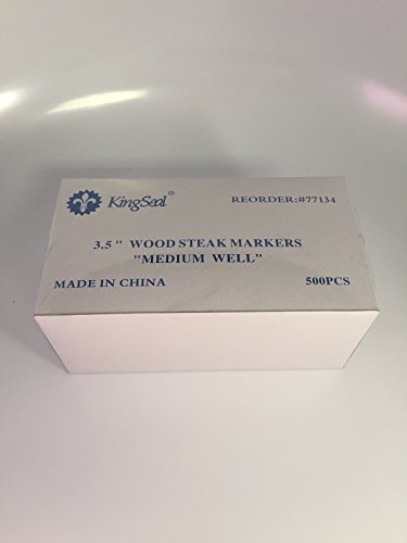  KingSeal 3.5 Inch Natural Birch Wood Steak Markers, Heat Stamped, MED Well, Eco-Friendly, Bulk Pack - 500 Count Per Box